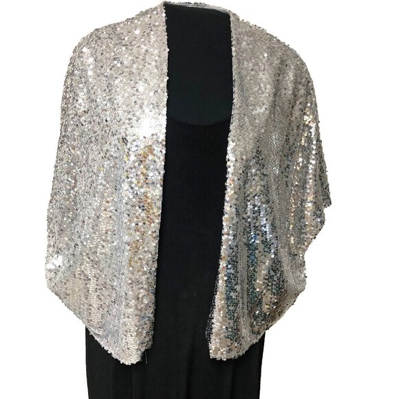Slinky Brand Jackets & Blazers - Slinky Brand Silver Sequin Topper Kimono Jacket Womens M L Lined USA Holiday